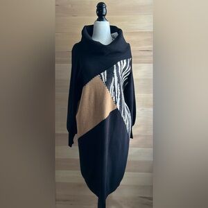 Laura petite Size XL NWT Chic Black and Tan Cowl Neck Sweater Zebra print Tan